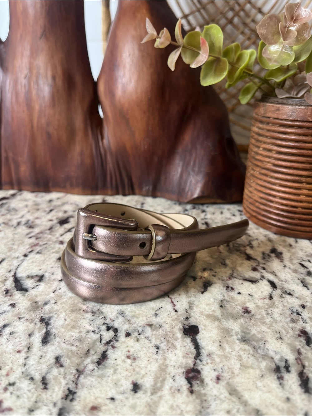 Talbots Metallic Bronze Leather Skinny Belt